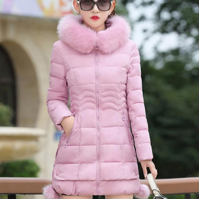 Doudoune Femme Slim Grande Taille Fourrure Blouson 17 18 Hiver Manteau Avec Capuche Rose Cdiscount Pret a Porter