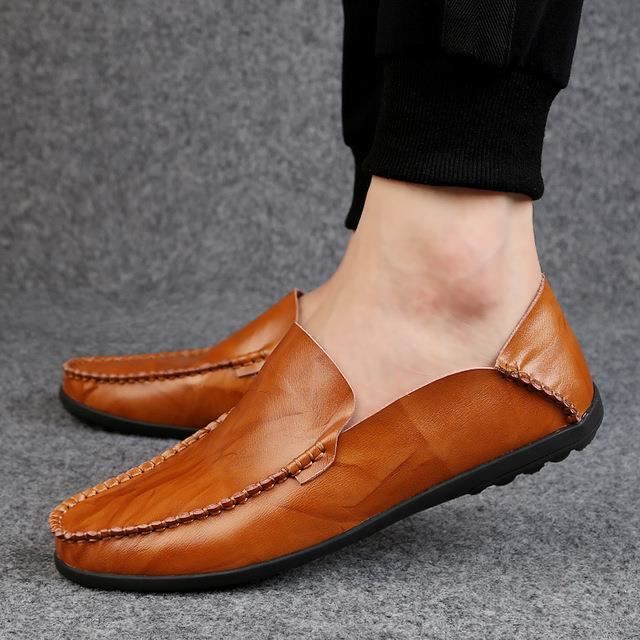 Mocassins en cuir veritable souple pour hommes AY Brun clair Brun clair Cdiscount Chaussures