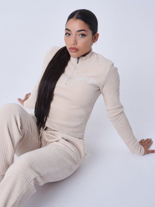Pull semi zippe col montant velours cotele femme Project X Paris beige M Beige Cdiscount Pret a Porter