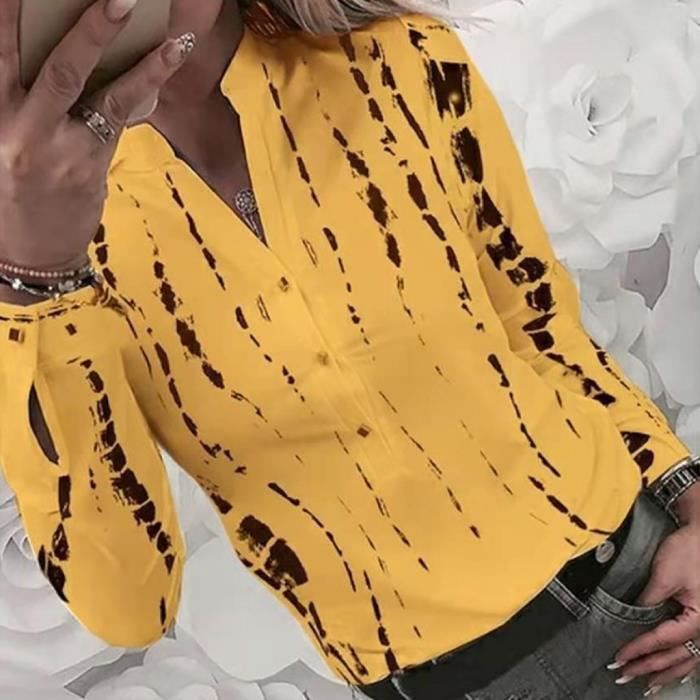 Blouse Femme Col En V Générique Chemisier Femme Chic Col En V Blouse Élégant Manches Longues T- Shirts Chic Couleur Unie Shirt Basiques Léger Lâche Blouse Tunique Femme Hiver Tee Shirt Col