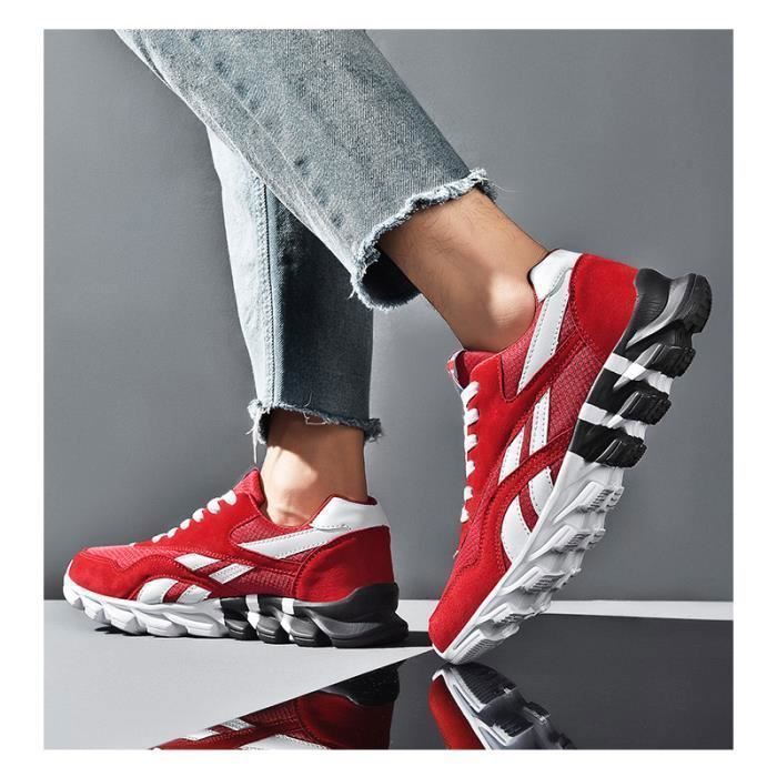 Baskets Homme Fashion Sneakers Breathable Rouge Textile Lacets