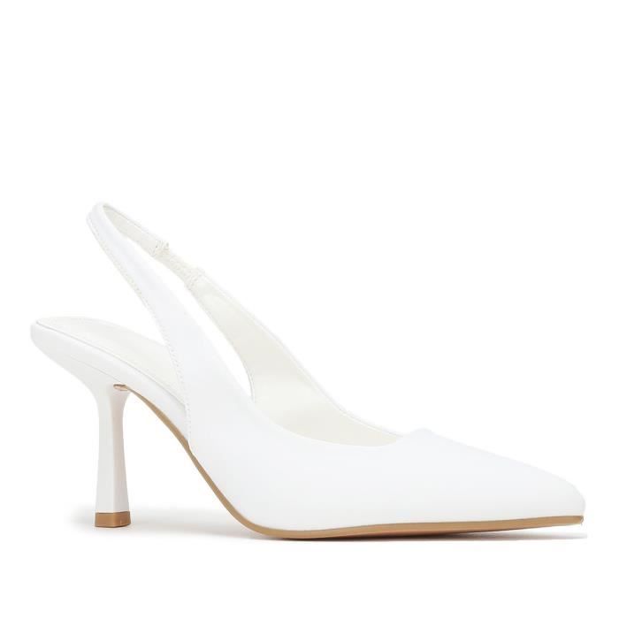 Escarpins Carmen Poveda - Taille 39.5, Marron Clair, Talon Cône 7 Cm - Toile Et Cuir - Occasion Léger
