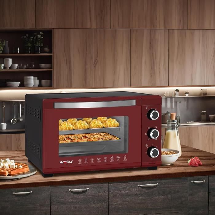 WOLTU Mini Four 28L, Four à Pizza 1600 W, 100-230°C, Minuterie 0-60 min, 3  Modes de Cuisine, Rouge+Noir W0ITT1011 - Cdiscount Electroménager