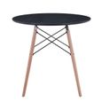 BenyLed Table à manger ronde moderne avec pieds en bois de hêtre et cadre en métal, table de cuisine scandinave, Noir-2