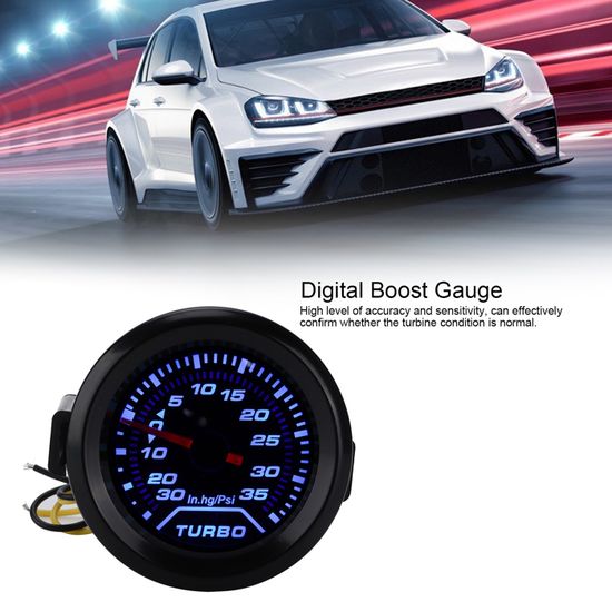 Jauge Turbo Boost Numérique 52mm Lumière Bleue - Indicateur Pression Turbo Voiture