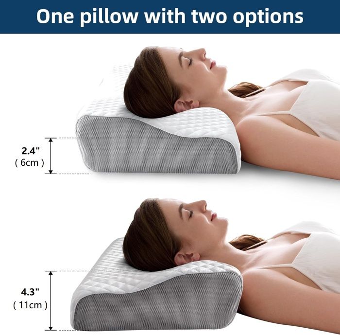 Oreiller Ergonomique Cervical à Mémoire De Forme – Anti-Douleurs Cou & Ronflements + OFFERT : EBook, Masque, Boules Quies – 60x33x12/7 Cm
