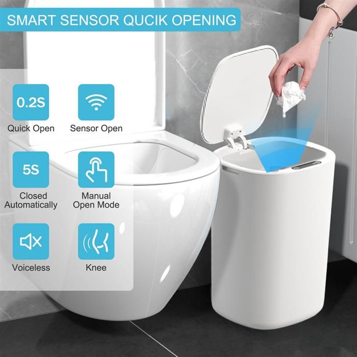Poubelle Intelligente Avec Capteur 12L - Ouverture Mains Libres, Pied, Genou - IPX5 étanche, Piles AA - Pour Cuisine, Salle De Bain