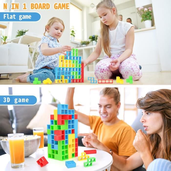 WeeKids Tetra Tower – 48 Blocs D’équilibre Tetris – Jeu éducatif Montessori Pour Enfants 3 Ans Et + – Mode Solo Ou Duel – Stimule Logique Et Coordination