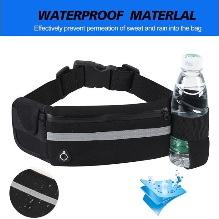 Sac Banane Sport étanche + Bandeau - EVA Noir 10x20 Cm - Réfléchissant, Ceinture Réglable