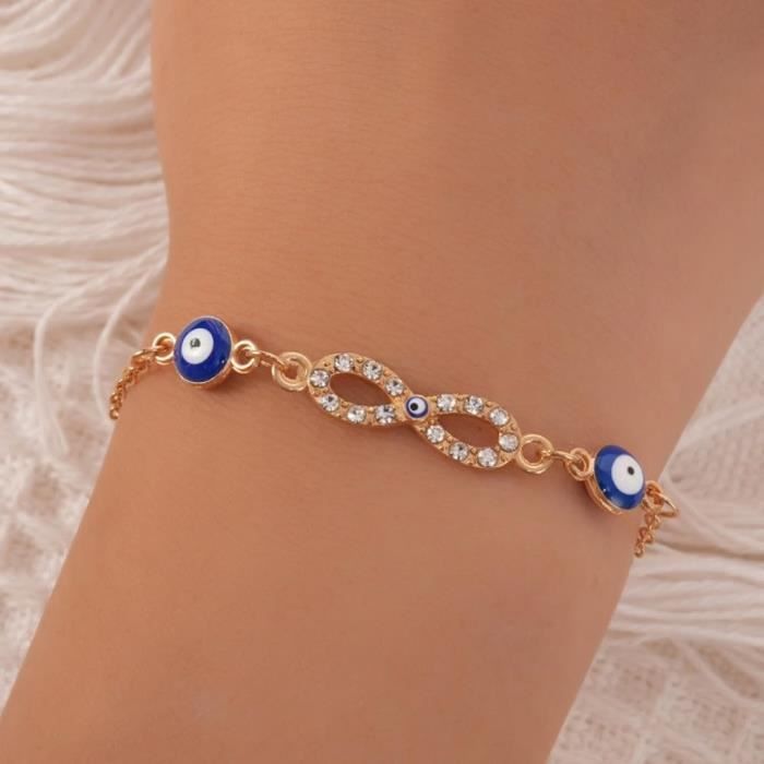Bracelet Mauvais Œil Bleu Pour Femme Chaîne En Or Bracelets Zircone Cubique Twist Réglable