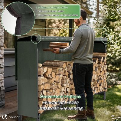Serre à Bûches VOUNOT 3m Avec Housse - Capacité 1.15 Stère - Acier Anti-rouille - Pour Extérieur/intérieur
