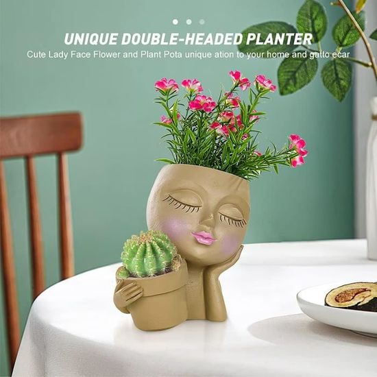 LovTocTic Pot de fleurs en forme de tête de fille, pot de fleurs