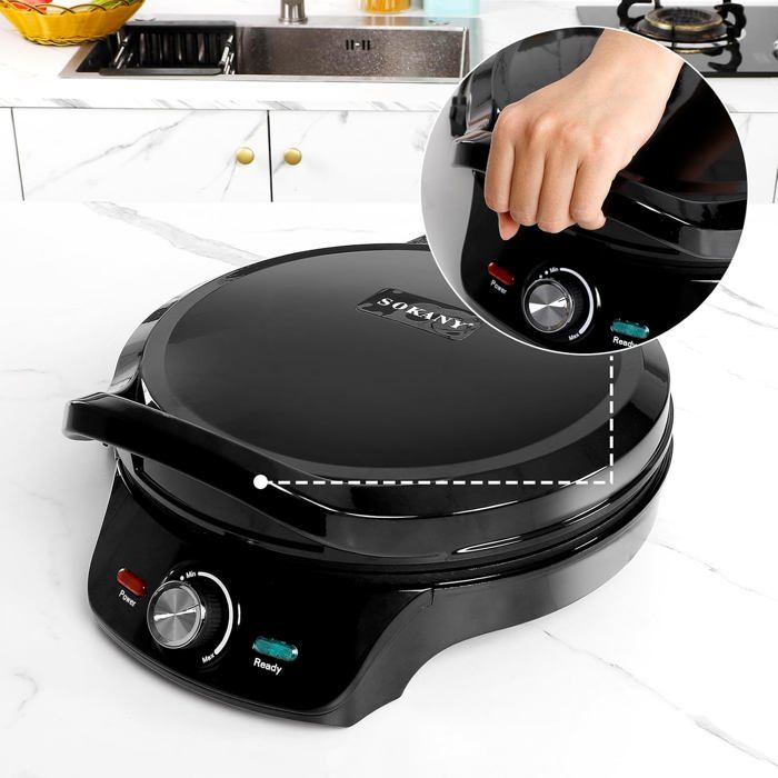JOCCA – Four à Pizzas électrique 30,5 Cm (1450W) – Plaques Antiadhésives, Température Réglable, Ouverture 90°