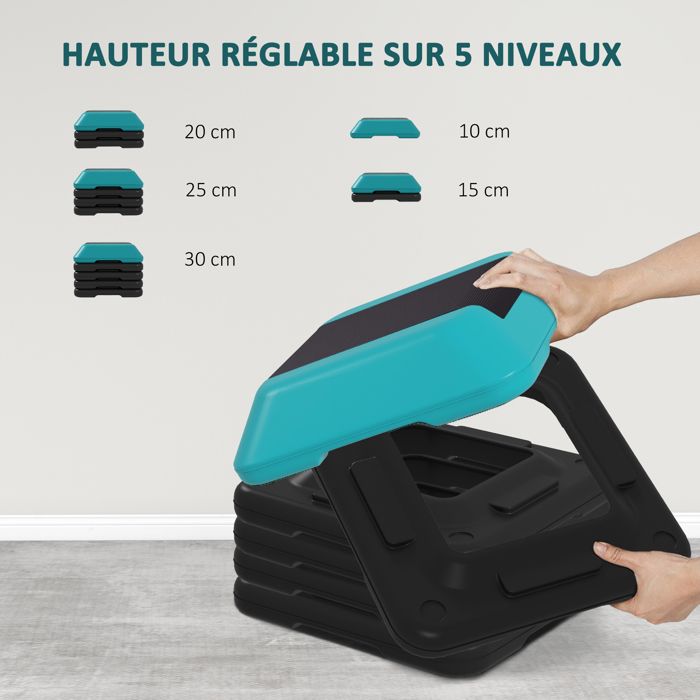 SPORTNOW Stepper aérobic fitness hauteur réglable 3 niveaux 10/15/20 cm surface antidérapante