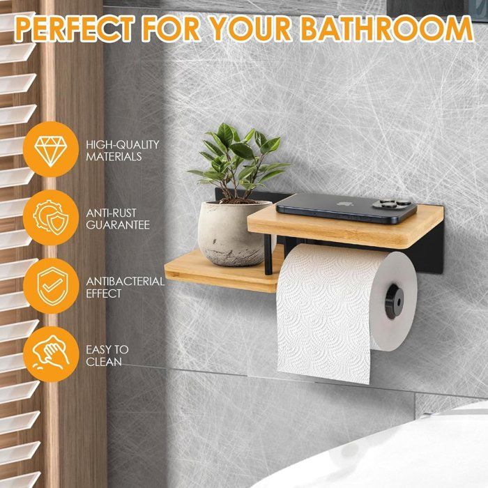 Porte Papier Toilette Noir Support Papier Toilette Porte Rouleau Papier Toilette Mural en Acier Inoxydable pour Cuisine Salle de Bain