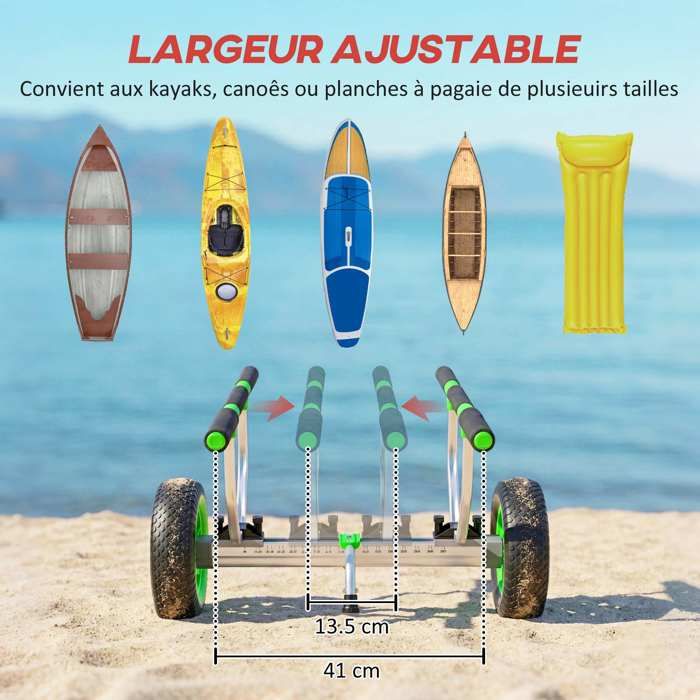FIVMEN Chariot de canoë, de kayak, de surf, pliable, en aluminium, avec 2 roues gonflables en polyuréthane, pour bateaux, canoë ou kayak jusqu'à 100 kg FIVMEN Chariot de canoë, de kayak, de surf, pliable, en aluminium, avec 2 roues gonflables en polyuréthane, pour bateaux, canoë ou kayak jusqu'à 100 kg