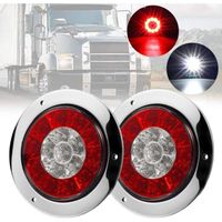 4 Rond LED Camion Remorque Feu Stop Clignotant Feu Stop Lampe Arrière avec Cadre en Acier Inoxydable