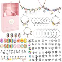 Kit de fabrication de bracelets à breloques, kit de fabrication de bijoux en perles rose, bracelet, collier et breloques de
