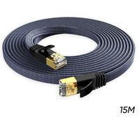 15M Câble Ethernet CAT7, External & Internal LAN Cable 10Gbit/s 600MHz Plat Tissage Nylon STP RJ45 Cable
