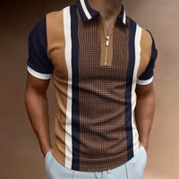 T-shirt à Manches courtes Imprimé Polo pour Hommes Kaki - Polo - Rayures - Confortable et respirant - Loose