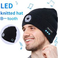 Bonnet d'hiver Bluetooth V5.0 sans Fil avec Lampe Frontale LED, Haut-Parleur stéréo et Microphone intégrés, pour Homme, Femme(Noir)