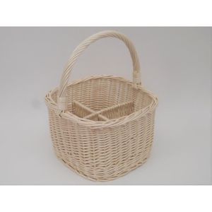 Porte-bouteille pour 4 bouteilles en osier blanc avec grande anse