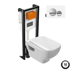 WC - TOILETTES Pack WC suspendu sans bride JACOB DELAFON Struktura+ bâti-support + plaque Chrome brillant/Blanc mat