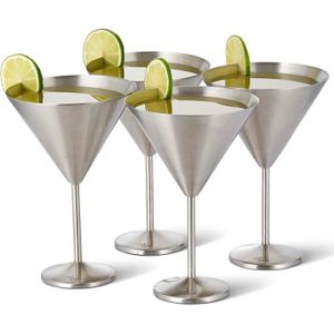 Verre à cocktail Oak  Steel - 4 Grands Verres à Cocktail Martini en Acier Inoxydable (XL, Géant 460ml) - Argent Mat - Solide  Incassable - Fêtes 118