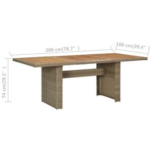 TABLE DE JARDIN  Table à dîner de jardin Marron 200x100x74 cm Résine tressée XID
