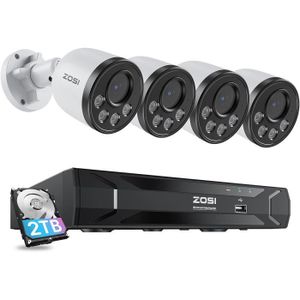 CAMÉRA DE SURVEILLANCE ZOSI 5MP PoE Kit Caméra de Surveillance avec Audio, H.265+ 8CH 5MP 1TB NVR, 4 Caméras IP PoE 4MP Vision Nocturne, Détection Humaine