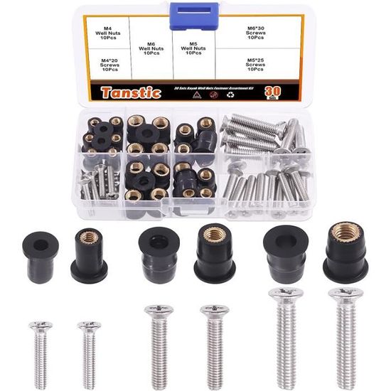 Lot De 20 écrous à Tôle Avec Vis Pour Carrosserie Auto - Noir - Pour Fixation Panneaux, Pare-chocs (13x21 Mm)