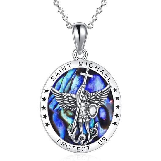 Collier Pendentif St Michel Archange En Acier Inoxydable - Médaille Catholique 3.5x3.5 Cm, Longueur 55+5 Cm