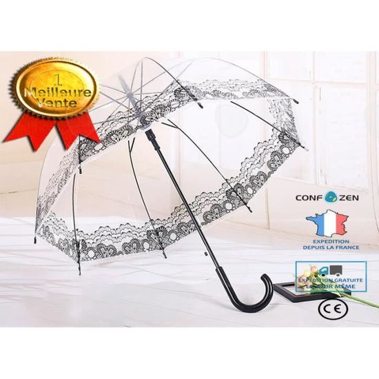 CONFO® parapluie transparent à canne motifs dentelle imprimée élégant cloche design fille femme original qualité résiste au vent