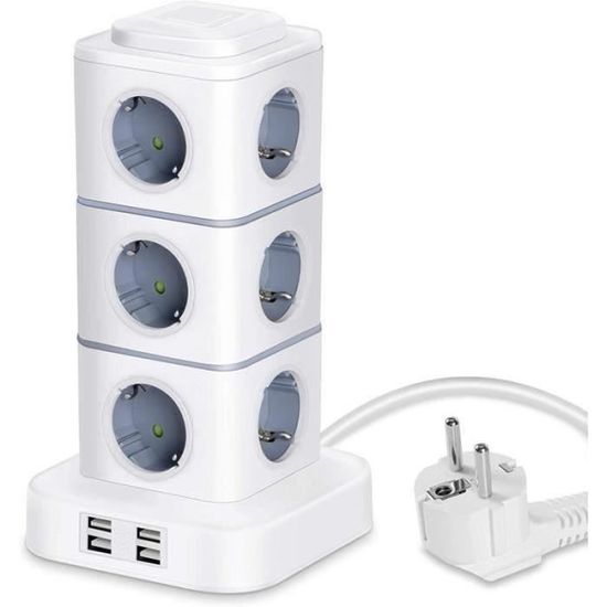 Multiprise Parafoudre – 12 Prises + 5 Ports USB 4.5A – 2 Mètres – Générique