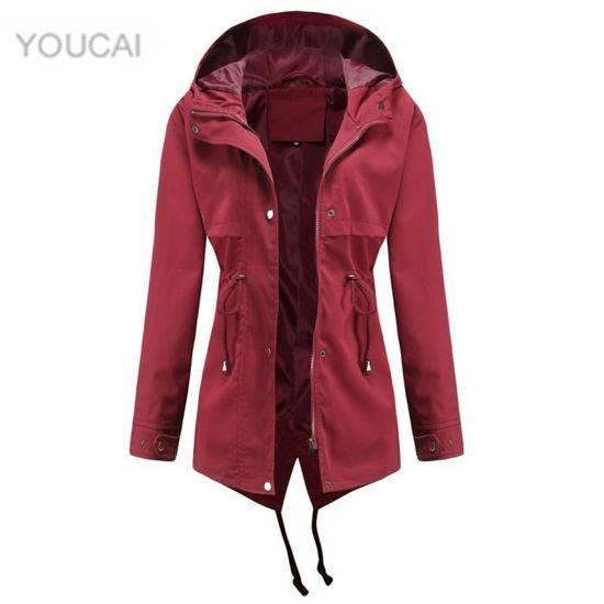 Veste Imperméable Femme Trench Capuche Veste De Pluie Longue Parka