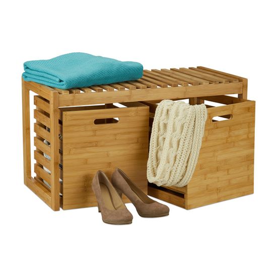 Acheter Banc à Chaussures, Assise Confortable, 3 Boites Pratiques, H X L X P : 46 X 102 X 32 Cm, Blanc Et Gris - Relaxdays Pas Cher