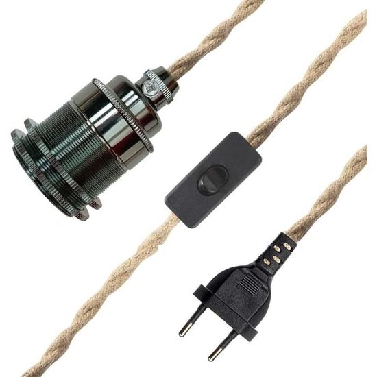 Douille De Lampe E27 Avec Chaîne De Traction - Culot Vintage Noir - Pour Lampe Murale Ou Plafonnier