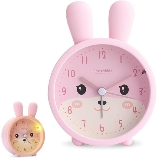 Réveil Enfant Lapin - Apprentissage De L'Heure Sans Tic-Tac - Veilleuse - Design Mignon Fille Garçon