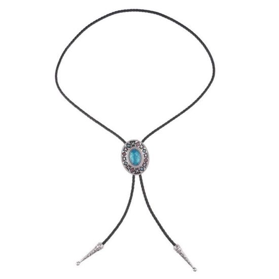 Cravate Bolo Western Cowboy - Pendentif Cuir Et Alliage Zinc - Style Rétro Américain - Longueur 1m