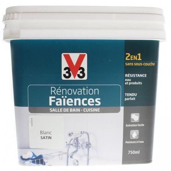 Peinture de rénovation faïence et meuble de salle de bain V33 blanc voile de coton satin 750ml main image 1