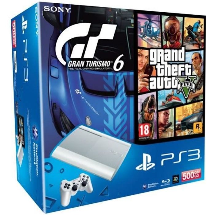 Sony Computer Entertainment Console PS3 Blanche 500 Go - Pack Gt6 Et Gta V