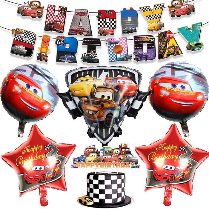 Decoration Anniversaire Cars, 5 Ballons en Aluminium de Voiture + 1  Bannière de Joyeux Anniversaire + 1 Décoration de Gateau de Voit -  Cdiscount Maison