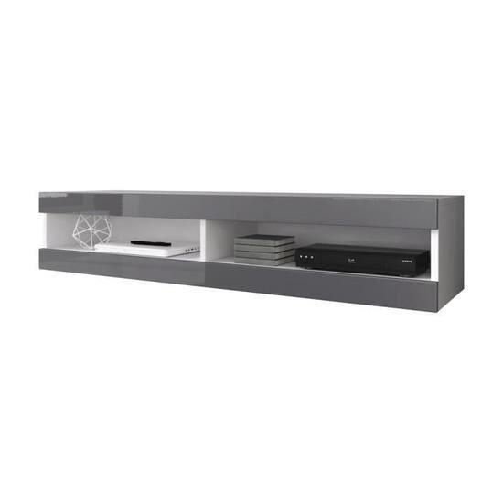Meuble tv suspendu blanc mat et gris laqué 150 cm