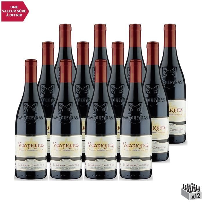 Vacqueyras Rouge 2018 - Lot de 12x75cl - Domaine La Grand Comtadine - Vin AOC Rouge de la Vallée du Rhône - Cépages Syrah, Grenache