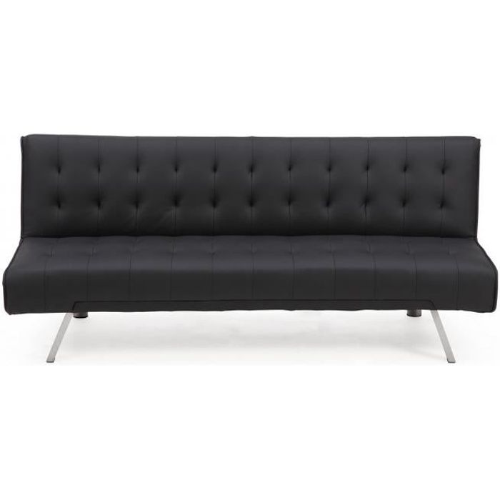 PIXI - Banquette clic clac 3 places capitonné en simili cuir noir