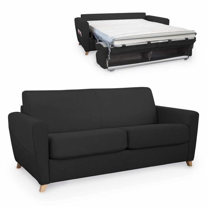 Canapé 3 places convertible scandinave en tissu gris carbone ouverture express EDOUARD