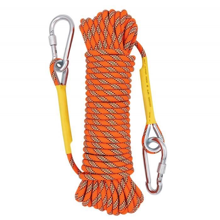 20M Corde De Sécurité d'escalade Extérieure Anti-déchirures Alpinisme Sauvetage Corde avec 2 Mousquetons, pour Randonnée,L'alpinisme