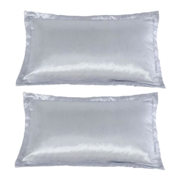Satin Taie soie sentiment anti-rides Taie d'oreiller cheveux cas de soins de la peau 1pair gris