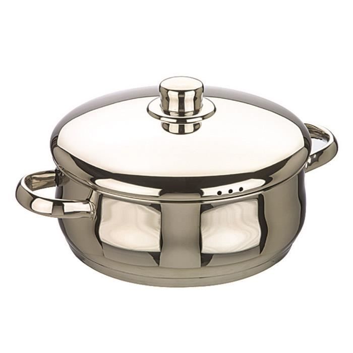 FAITOUT BOMBE TOUT INOX 0 16 CM ANSES INOX ET COUVERCLE INOX. FOND SANDWICH. TOUS FEUX DONT INDUCTION. PASSE AU LAVE-VAISSELLE. T...