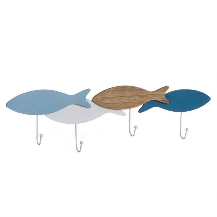 Porte-manteau, 4 boutons, Poisson, Méditerranéen, Bois 62 cm Couleur: Assortie 2836325CLM
